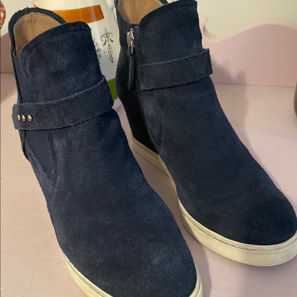 Navy Suede Ankle Boots, in good condition